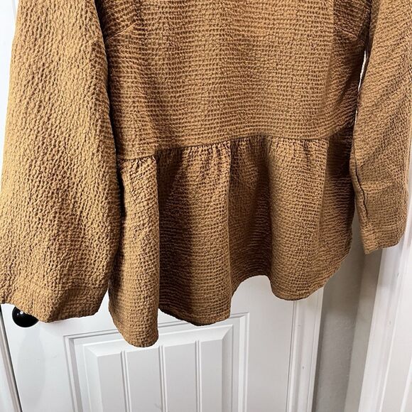 Madewell Shirt Tan Lightspun Peplum Open Tie Back Top Women Size S Oversize Boxy - Picture 3 of 11